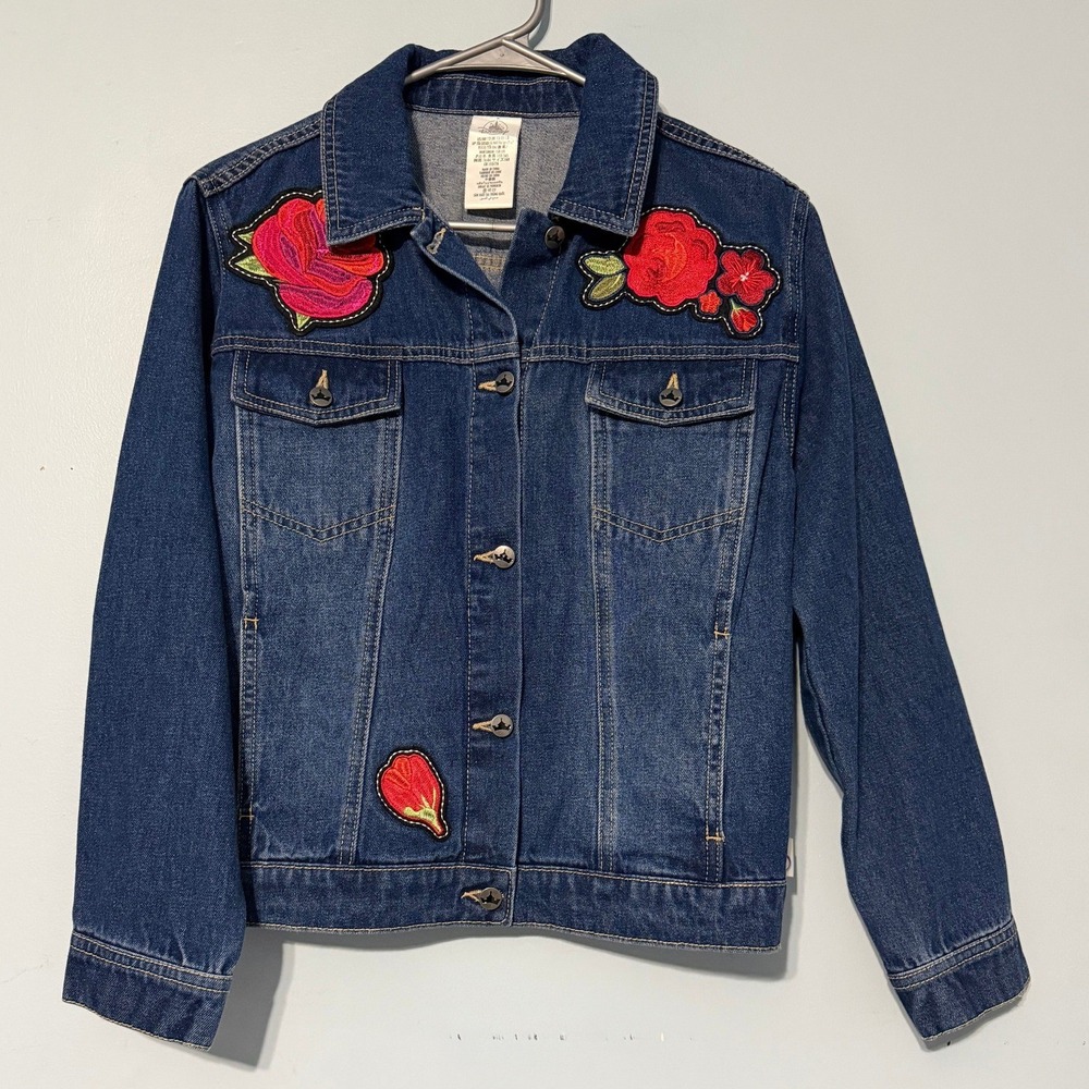 Disney ily 4EVER Size 13 Belle Rose Embroidered Denim Jacket Blue Girls 2201
